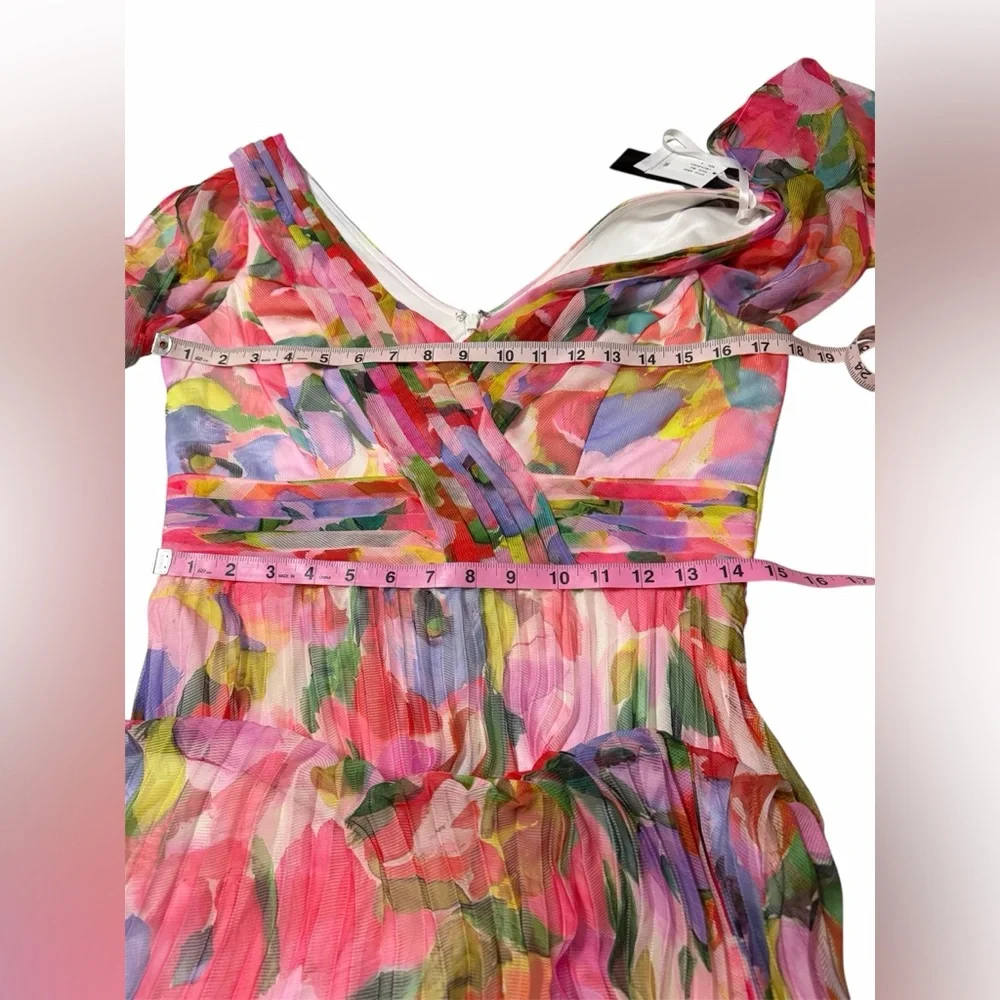 NWT Betsy & Adam Size 8 Floral Long Sleeve Cold Shoulder Pleated Gown Formal - Picture 9 of 12